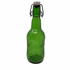 Vintage Grolsch Lager Green Glass Beer Bottle Attached Ceramic Cap Empty EUC